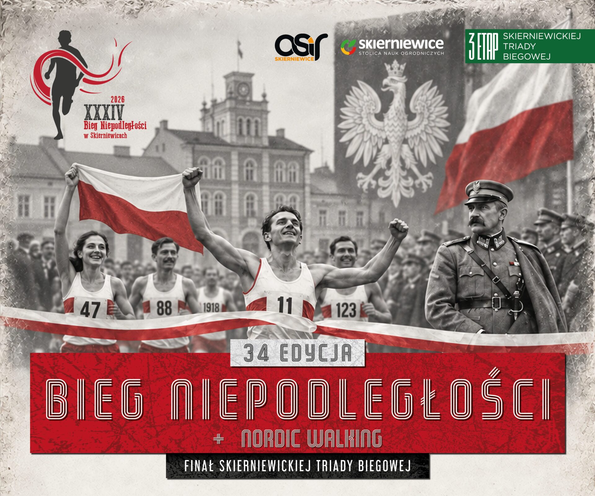 XXXIV Bieg Niepodległości w Skierniewicach 2026 i Nordic Walking. Finał Skierniewickiej Triady Biegowej.